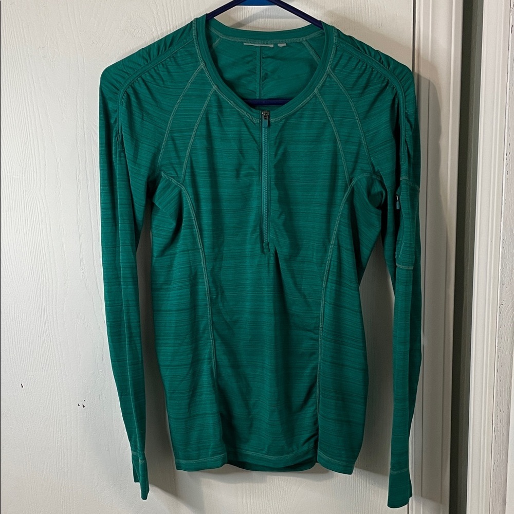 Athleta Womens Running Jacket 1/4 Zip Green Large Pockets Athleisure Active